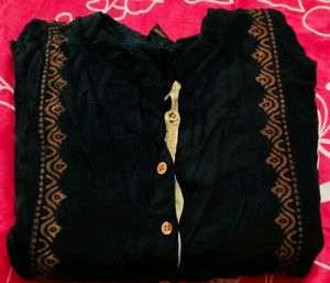 Elegant Black Kurta with Printed Border