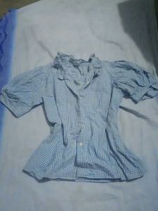 Blue Gingham Puff Sleeve Blouse