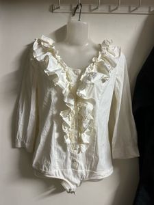 White Ruffled Button-Down Top
