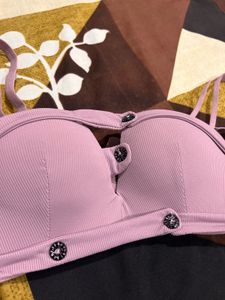 Ribbed Sports Bra with Button Detail