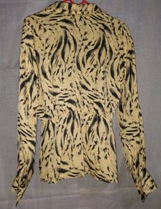 Yellow Black Satin Tiger Animal Print Blouse H&amp;M