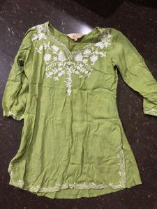 Green Embroidered Short Kurta