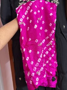 Black Embroidered Kurta Set with Pink Dupatta