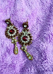Stunning Red & White Stone Dangle Earrings