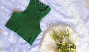 Ribbed Green Crop Tank Top