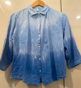 Blue Tie-Dye Button-Up Shirt