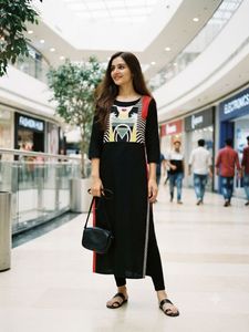W Black Graphic Print Kurta