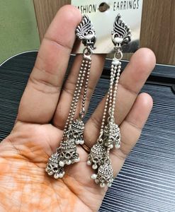 Oxidised Silver Peacock Jhumka Earrings