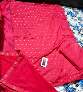 Pink Zari Embroidery Silk Blend Suit Fabric