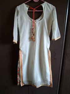 Elegant Orange &amp; White Embroidered Kurta Set