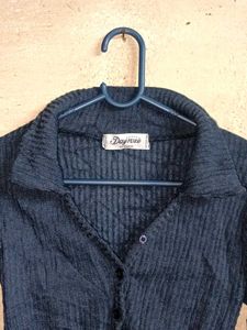 Ribbed Collared Button-Up Top Cropped Cardigan