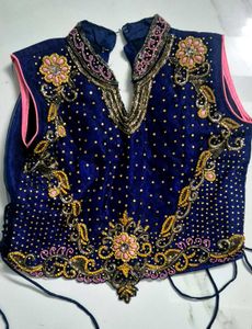 Blue and pink lehenga set.