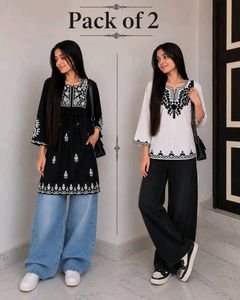 Pack of 2 Black n white Kurta with Embroidery