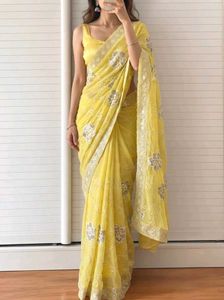 Yellow Embroidered Saree with blouse 💛✨🪽
