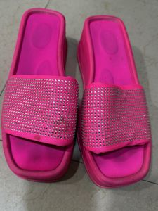 Sparkly Pink Platform Slides