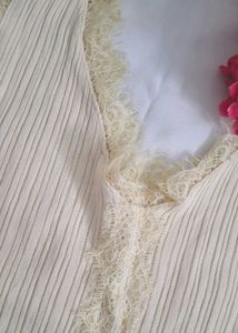 Cream Lace Trim Ribbed Tank Top