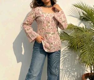 Floral Print Bell Sleeve Kurta
