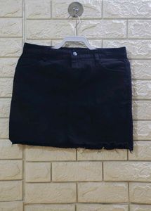 Black Denim Layered Mini Skirt Over Short