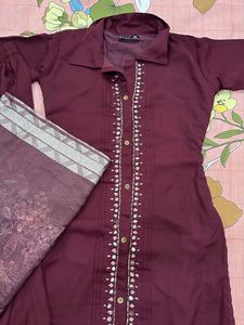 Maroon Embroidered Kurta Set with Dupatta