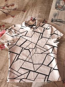 Geometric Print Mock Neck Top
