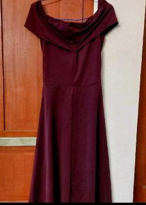 Athena Burgundy Off Shoulder Dress