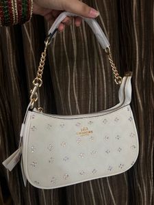 Coach White Embellished Shoulder Bag