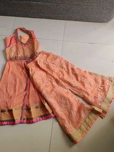 Peach Embroidered Girls Kurta Set