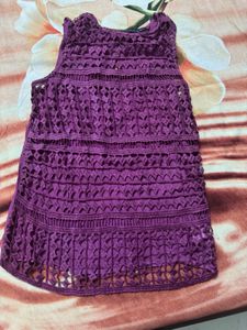 Purple Crochet Knit Sleeveless Top - XS