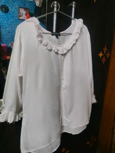 Elegant White Ruffled Neck Top