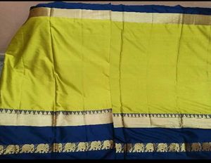 NewVibrant Yellow&amp;Blue ZariBorder CottonSilk Sare