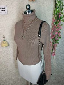 Ribbed Turtleneck Knit Sweater