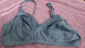 Vintage Blue Lace Trim Bra