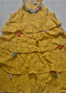 Girls Yellow Tiered Dress with Tassels