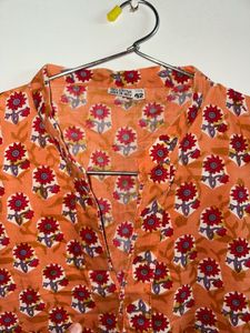 Orange Floral Print Kurta