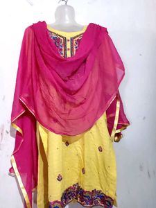 Pink And Yellow Heavy Punjabi Suit.