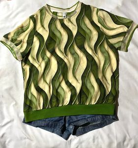 Unique Wave Print Sheer Top
