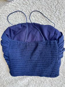 Navy Blue Ruched Crop Top