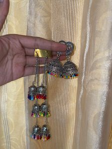 Boho Jhumka Earrings with Multicolor Beads