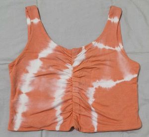 Orange Tie-Dye Ruched Crop Top
