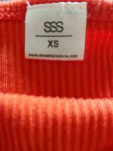 Coral Ribbed Spaghetti Strap Crop Top