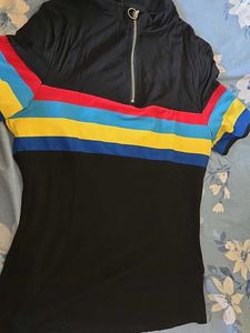Colorful Striped Black T-Shirt