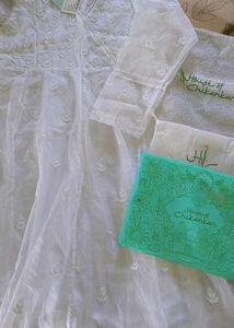 Branded White Organza Chikankari anarkali Kurta