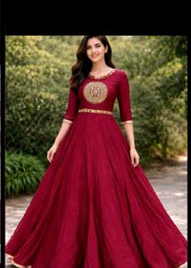 Elegant Maroon Embroidered Anarkali Gown