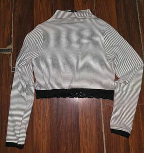 Striped Crop Top with Lace Trim