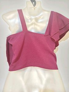 Stylish Maroon One-Shoulder Ruffled Top