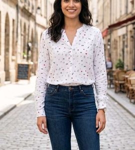 Chic Printed Button-Down Girls Top