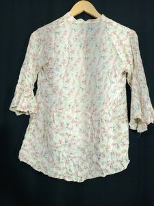 White Floral Printed Women's Top