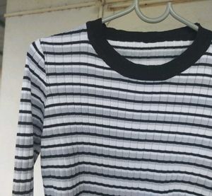 Striped Long Sleeve Cropped Sweater