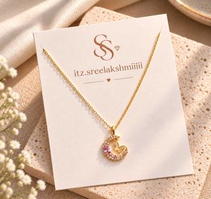 Gold Plated Moon & Butterfly Necklace✨🩷🦋