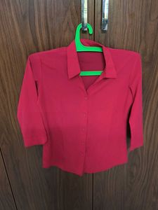 Red Collared Button-Down Shirt